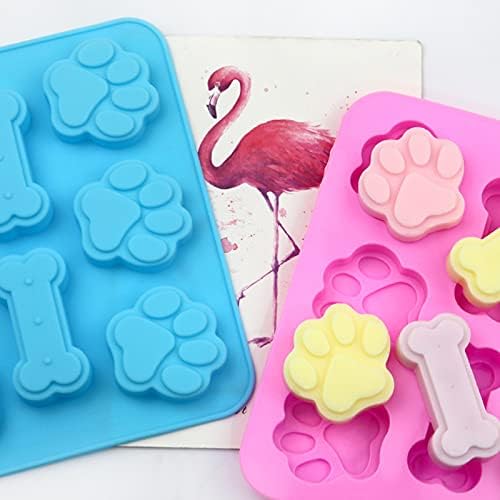 2 PCS Puppy Cat Dog Paw Silicone Mould Paw Print Chocolate Moulds Dog Treats Molds Dog Freezer Ice Lolly Mould Non Stick Silicone Mould For Wax Melts Baking Pudding Jelly Candy Gummy Cookie Ice Cube