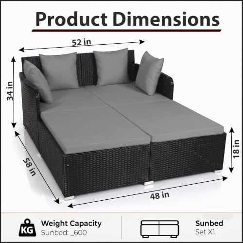 Image of BRISHI Outdoor /Pool Side /Garden /Balcony /Porch /Backyard /Terrace /Patio /Beach /Rectangular Sofa Sunbed Wicker and Rattan Daybed (Black /Purple)