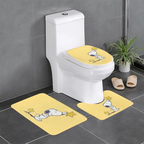 スヌーピー かわいい アニメ 3点セット バスマット トイレマット 便座カバー フタカバー 滑り止め 吸水 人気 漫画 足ふきマット 暖房 ふんわり 洗える 抗菌 防臭