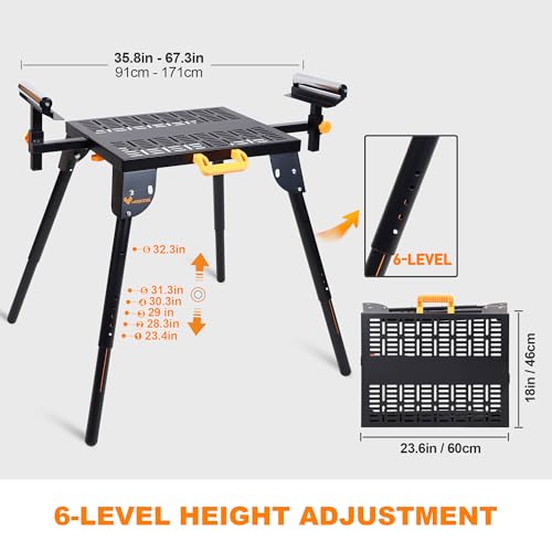 Universal Miter Saw Stand with Grid Tabletop 300 lbs Load Capacity 6-Level Height Adjustment Table Saw Stand WK-MS046