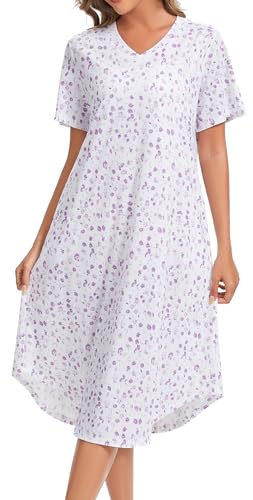 Image of Kabento Nightgowns for Women Cotton Short Sleeve Long Night Gowns with Pockets
