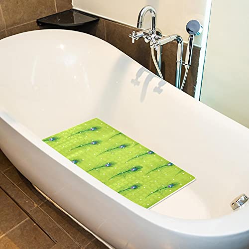 Tapis de baignoire antidérapant vert à plumes de paon lavable - 6