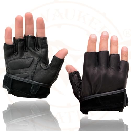 Image of Milwaukee Leather SH198 Men's Black Flame Embroidered Fingerless Gloves with Gel Palm | Padded Comfort; Vibration Relief; Flame Embroidery