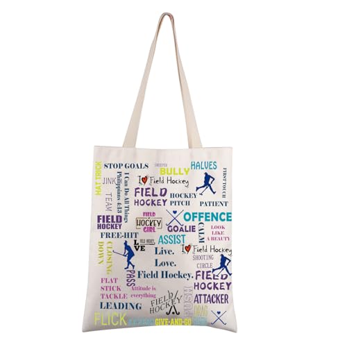 FEELMEM Field Hockey Tote Bag - Girls Hockey Gift & Player Shoulder Bag - Team Gifts, Beige