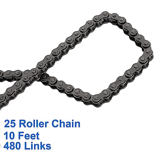 #25 Roller Chain - 10 Feet 480 Links #25 Chain For Electric Dirt Bikes Razor Motorcycle Motor Bike Pocket Bike Scooter - Come With 2 Master Connecting Links #TOP5