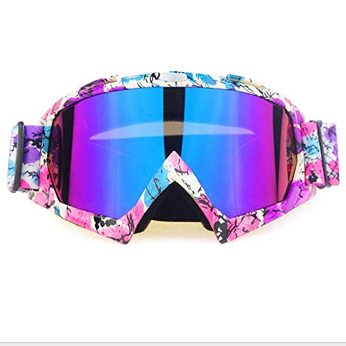 Motocross Motorcycle Goggles ATV Dirt Bike Off Road Racing MX Riding Goggle Anti-Scratch Dustproof Bendable UV400 Eyewear Padded Soft Thick Foam Glasses (White-Blue-Purple Multicolor)