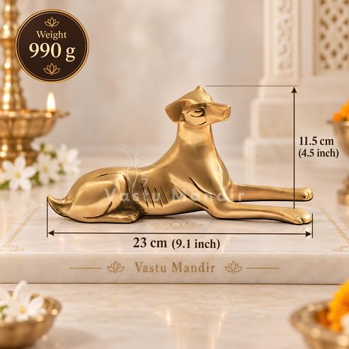 Image of Pure Brass Dog Idol, Vastu Remedy for Protection & Loyalty (23 cm, 990 g)