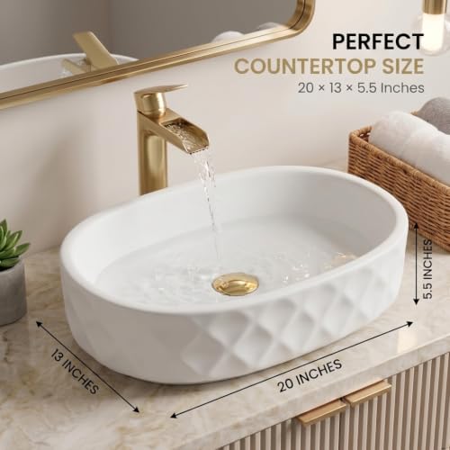 Image of Backline Ceramic Table Top Wash Basin 50 x 32 x 14 cm | White Matt Finish Counter Top Bathroom Sink | Premium Above Counter Wash Basin | Modern Oval Designer Basin