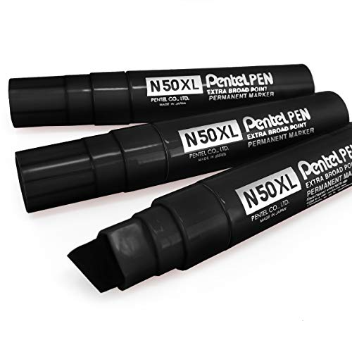 Pentel N50XL Extra Large Broad Permanent Marker – Chisel Tip – Pack of 3 - Black
