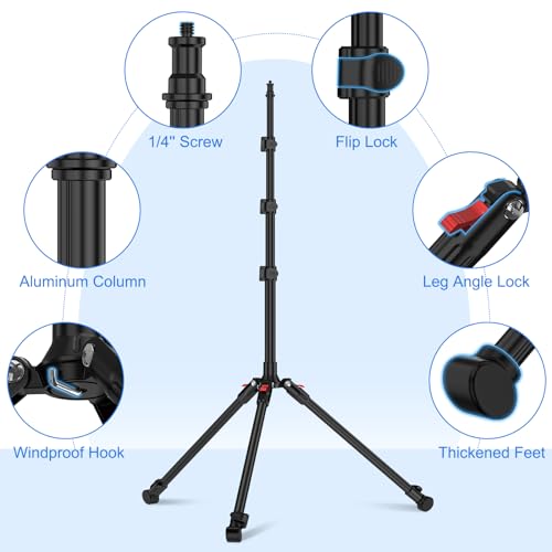 Image of Anautin Extendable Light Stand Photography, 6.6ft /2m Light Tripod Stand for Travel, 13lb /6kg Heavy Duty Studio Lighting Stand for Continue Output Lighting, Flash, Strobe, Webcams, Camera, Softbox
