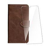 WDMYLFTW Handyhülle für Nokia C30 Hülle Leder + Panzerglas Schutzfolie, Flip Schutzhülle Wallet Kartenfach Standfunktion Stoßfest Klapphülle Hüllen Hülle Cover Klappbar (Braun)