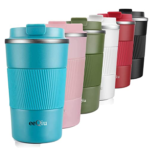eeQiu Tazas de viaje para bebidas calientes con tapa a prueba de fugas, taza de café reutilizable...