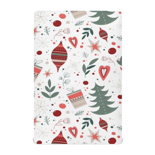 Moudou Christmas Elements Playard Sheet for Boy Girls, Soft Breathable Fitted Toddler Sheet for Standard Playard Bed Mattress, 39 x 27 x 5 Inch