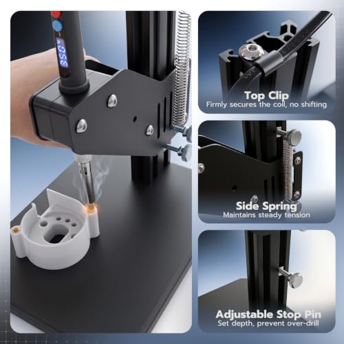 Image of Vertical Heat Set Insert Tools Kit 200mm Working Height for 3D Printing | Cxydm Pressing Machine with 60W Digital Soldering Iron,380PCS Female Thread Knurled Nuts & M2-M8 Brass Inserts for plastic