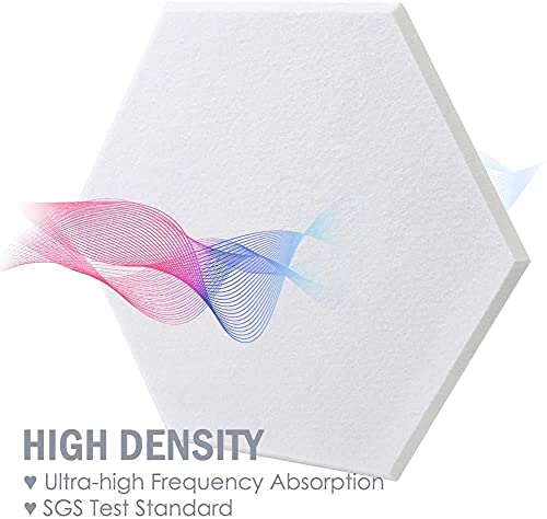 Paneles acústicos hexagonales, pack de 6, panel de absorción acústica de alta densidad 12 x 14 x 0.4 pulgadas, para tratamiento acústico (blanco) miniatura 3