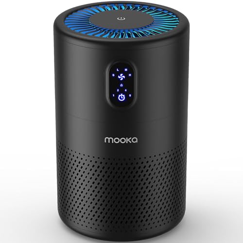 MOOKA Air Purifiers for Home Large Room up to 1076 ft², H13 True HEPA Air Filter Cleaner, Odor Eliminator, Remove Smoke Dust Pollen Pet Dander, Night Light(Available for California)-Black