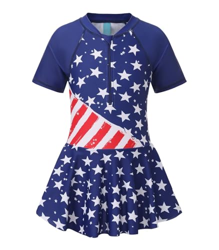 Image of Girls One Piece Swimsuits Bathing Suit for Kids Girls Summer Swim Dress Short Sleeve Swimwear 3-16 Years