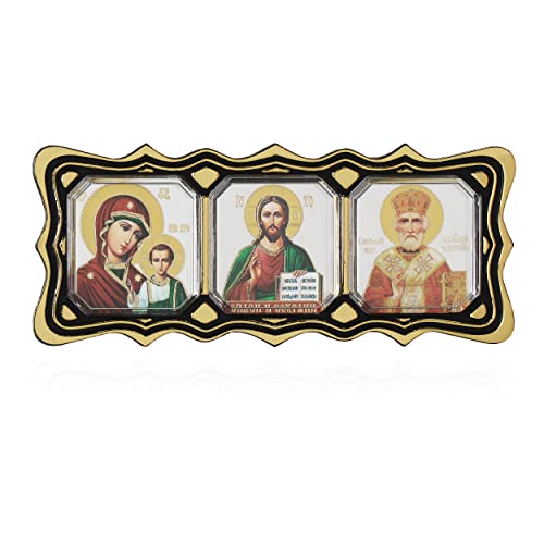 NKlaus Icon Car Triptych GM of Kazan - Jesus Cristus - Saint Nicholas Christian 11327, 8L x 3W cm
