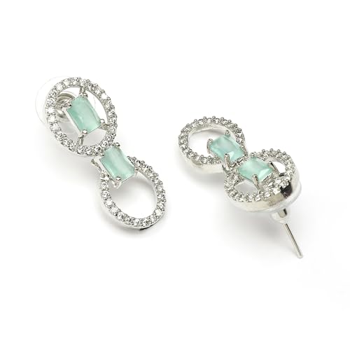 Image of ZENEME Rhodium-Plated American Diamond Studded Disc-Shaped Necklace With Earrings Jewellery Set For Girls and Women