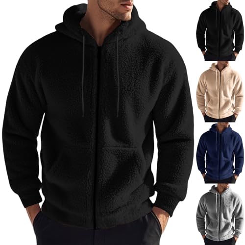 Mens Fuzzy Hoodie Reversible Fleece Hooded Jacket Full Zip Hoodies Sweatshirt Cozy Warm Coat Fall Winter Outwear Unisex