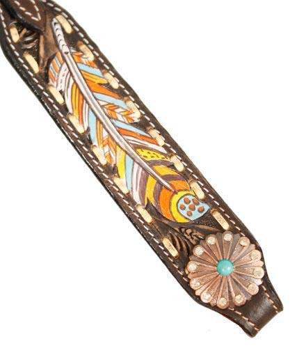 image for Showman Leather Headstall & Breast Collar Set w/Painted Feather Design