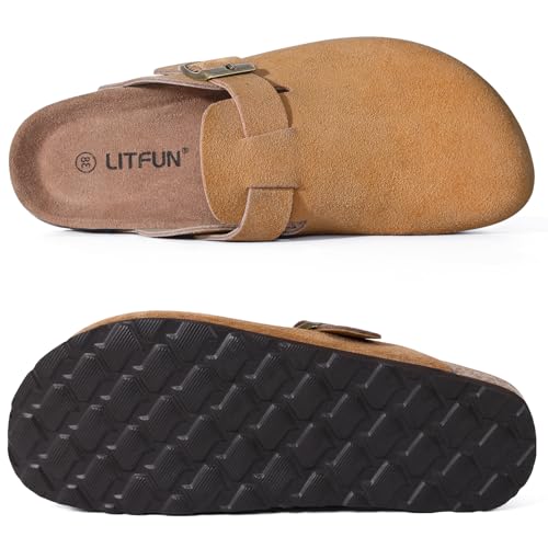 Image of Litfun Unisex Genuine Suede Clogs Comfort & Soft Cork Footbed Potato Shoes
