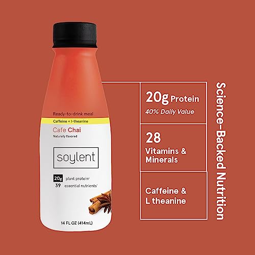 Image of Soylent Complete Nutrition Gluten-Free Vegan Protein Meal Replacement Shake, Cafe Chai, 14 Oz, 12 Pack