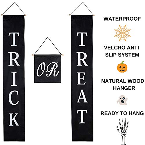 Halloween Decor Trick or Treat Door Set - Halloween Decorations Outdoor Signs. Waterproof, Sun Resistant Material. Great For Welcome Sign Banner Indoor & Outdoor + The Office. Kids Love It, Ready Hang