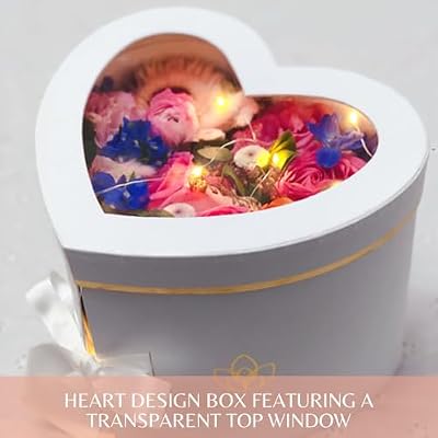BBJ WRAPS Luxury Heart Shaped Flower Boxes with Lids Florist Double Layer Gift Paper Mache Boxes for Arrangements-9(L) x 8(W) x 6.5(H) (White)