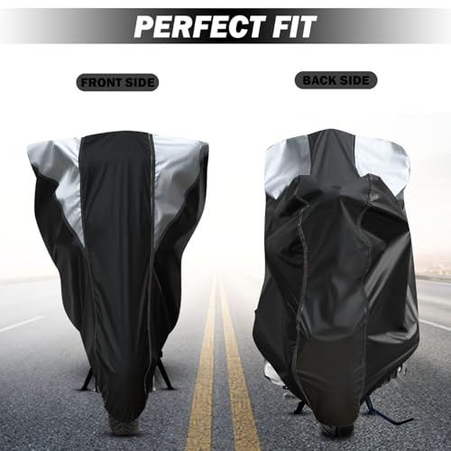 Image of Taffeta Bike Cover Premium Waterproof, Dustproof & UV Protected Two-Wheeler Body Shield | Heavy-Duty, All-Weather Protection | Universal Fit for Motorcycles & Scooters(GT-Black Top Silver Kally)