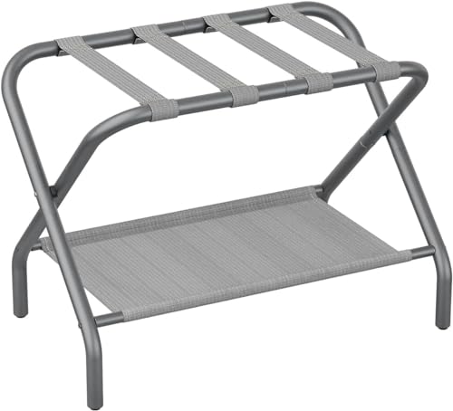 Smart FENDEE Luggage Rack with Shelf, Steel, Grey