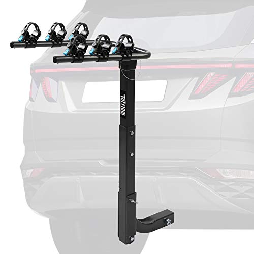 TUFFIOM 3-Bike Hitch Mount Rack with Stabilizer, Bicycle Carrier Holder for Car Truck SUV Minivan with 2Inch Hitch Receiver, Adjustable Mounting Saddles & Rubber Straps, Black