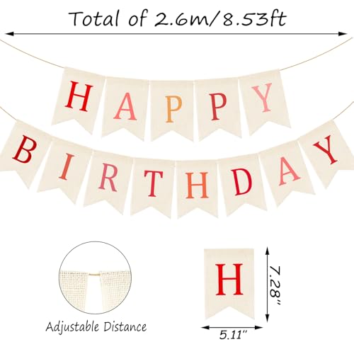 Image of Doumeny Happy Birthday Burlap Banner Boho Birthday Garland Banner Red Bohemian Theme Hanging Bunting White Happy Birthday Bunting Garland Colorful Birthdays Sign Flag for Women Men Party Backdrop