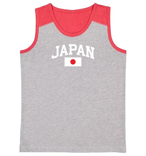Haase Unlimited Japan Word with Flag - Japanese Culture Youth Contrast Back Tank Top (Heather/Red, X-Large)