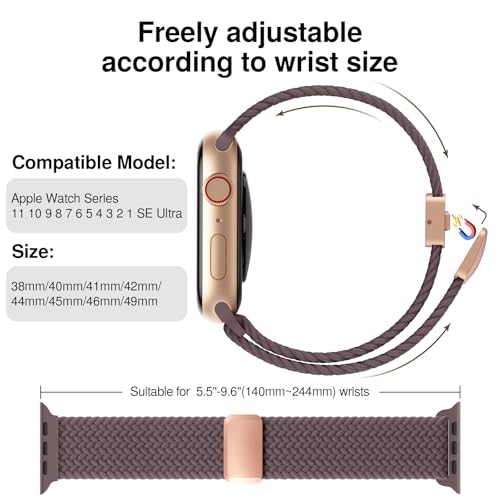 Image of Braided Stretchy Band Compatible with Apple Watch Bands 38mm 40mm 41mm 42mm 44mm 45mm 46mm 49mm Women Men, Soft Nylon Solo Loop Magnetic Sport Strap for iWatch Series 11 10 9 8 7 6 5 4 3 2 1 SE Ultra
