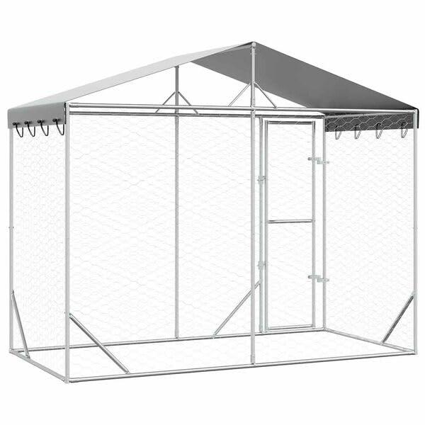 Hommdiy Hundezwinger Outdoor Große mit Dach,Hundekäfig Hundehaus für große Hunde, Hundehütte Silber 3x1,5x2,5m Stahl Verzinkt
