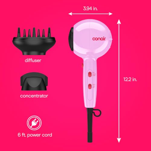 Image of Conair Cake Pop Blowout Kit, Hair Dryer with Diffuser & Concentrator, Round Brush, 3 Claw Clips, Blow Dryer for Women, Tourmaline Ceramic Technology, 3 Heat /2 Speeds, Lilac, 505AMZ