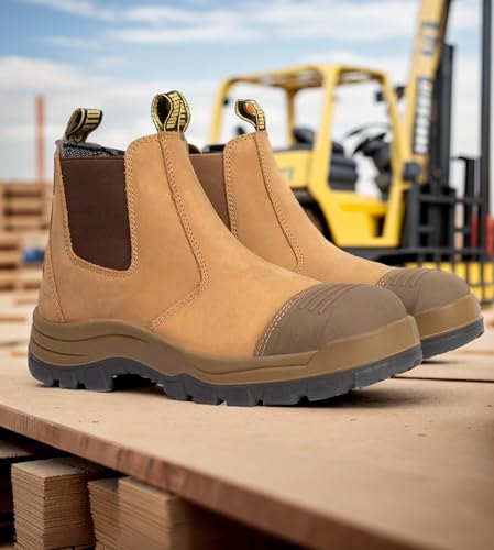 Image of CONRAD Wheat Nubuck Work Boot Collection: Sturdy, Soft Toe, Slip-Resistant Safety Shoes for Men