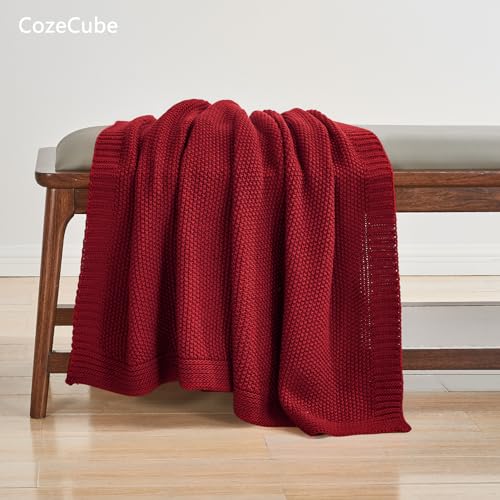 CozeCube Christmas Red Throw Blanket for Couch, Soft Cozy Cable Knit Throw for Bed Sofa Living Room, Lightweight Warm Decorative Farmhouse Christmas Blanket, 60"x80", Red