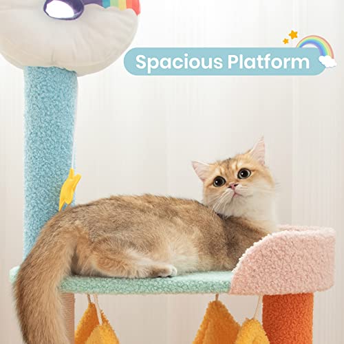 Happy & Polly Cat Tree For Kittens Small Cats Tower For Kitten Anti-Scratch Colorful Cute Cats Tree For Indoor 34" High With Soft Hammock And Natural Hemp Rope Scratching Posts #TOP5