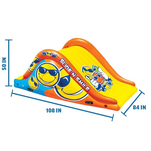WOW Sports - Sports Slide N Smile - Inflatable Floating Giant Water Slide For Adults & Children - Pool Accessory - Perfect for Lake & Pool Parties - 2 lanes (9 ft)