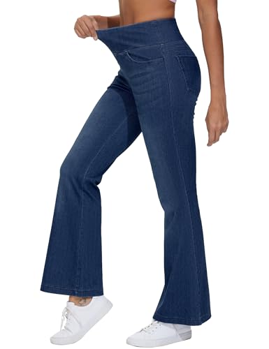 THE GYM PEOPLE Women's Tummy Control Bell Bottom Jeans High Waisted Wide Leg Flare Pants Jeggings with Pockets