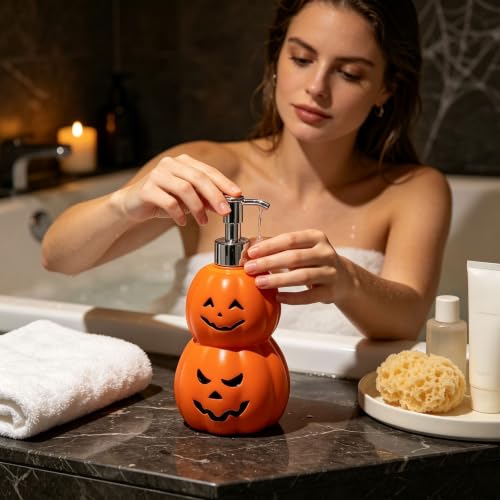 6.3in Glossy Pumpkin Shaped Soap Dispenser for Halloween Bathroom Decor - image 4