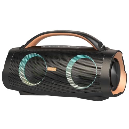 Image of DOSS Extreme Boom+ Loud Bluetooth Speaker with 100W Stereo Sound, Extra Bass, 20H Playtime, Party-Sync Led Lights, Built-in Power Bank, IPX6 Waterproof Outdoor Speaker for Camping, Travel-Copper Gold