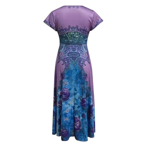 Robe d'été col en V manches courtes imprimée décontractée fluide - 5
