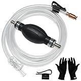 Fuel Transfer Pump, Gas Siphon Pump for Gasoline, Manual Hand Gasoline Transfer Pump for Fuel, Oil, Diesel, Water, Liquid, Fluid with 10 Ft PVC Siphon Hose, Brass, Pinch Clips and Gloves(15mm)