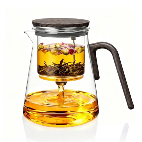 ZENS Theiere avec infuseur, Magic théière en verre avec Couvercle à succion magnétique pour...