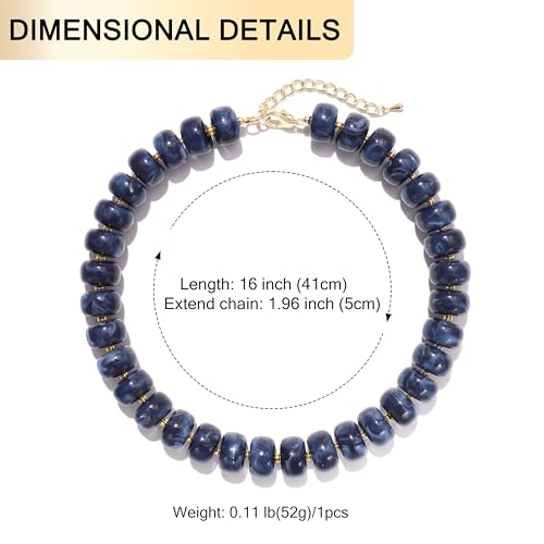 Badu Navy Blue Chunky Beaded Necklace for Women,Acrylic Bead Choker Statement Necklace Cute Trendy Necklaces Jewelry Gifts by Badu - Used condition - Image 2
