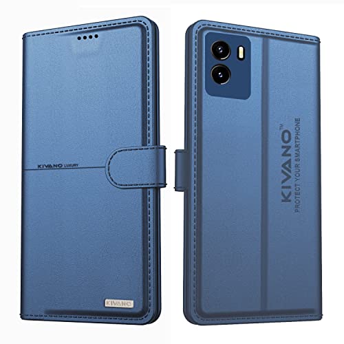 Image of KIVANO Professional Series Wallet Case for Vivo Y15s 2022 | Luxurious Design | Handcrafted Unique | Premium | PU Leather Flip Cover | Magnetic Closure - Dark Blue