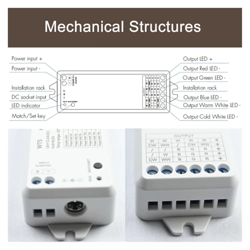 Controlador atenuador LED 5 en 1 con panel táctil de vidrio y control remoto de 2,4G a 12V y 24V 4